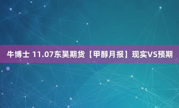 牛博士 11.07东吴期货【甲醇月报】现实VS预期